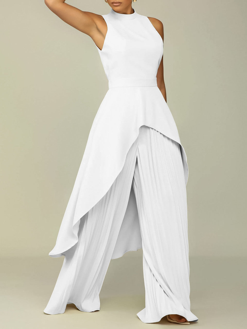 Sleeveless Asymmetric Top Wide-Leg 2-Piece Pant Suit