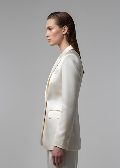 Ivory Satin Pantsuit | Tailored Blazer & Wide-Leg Trousers