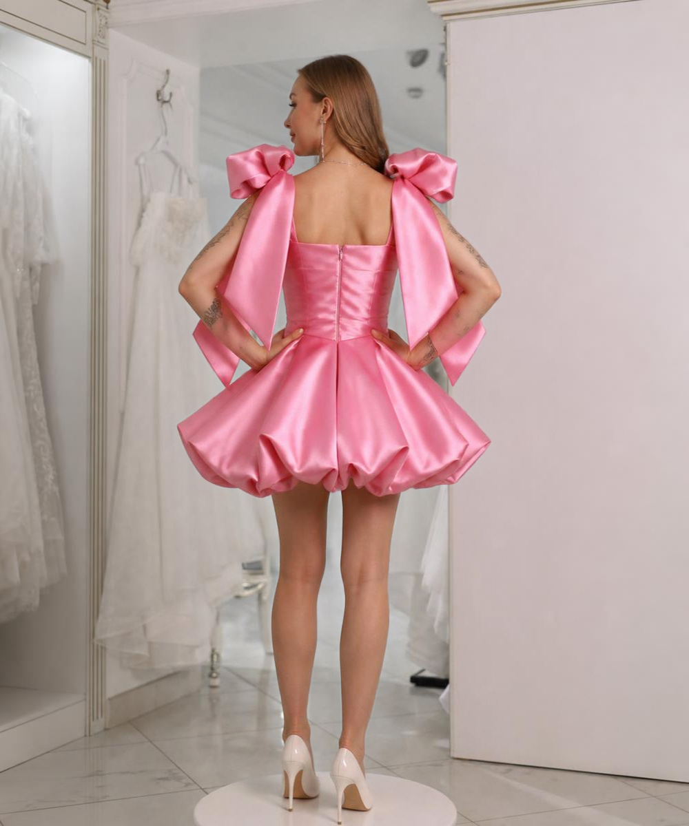 Ink Satin Bow Shoulder Mini Dress
