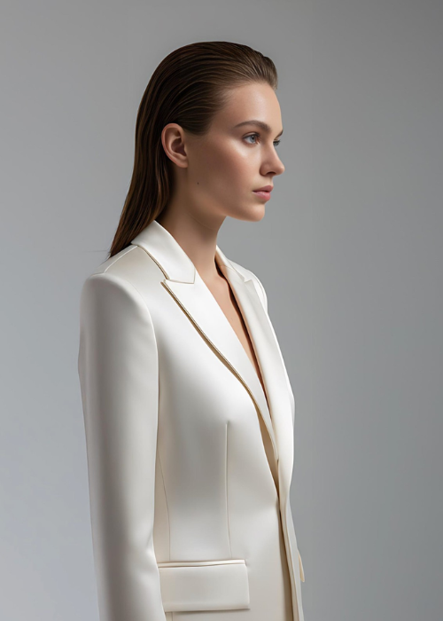 Ivory Satin Pantsuit | Tailored Blazer & Wide-Leg Trousers