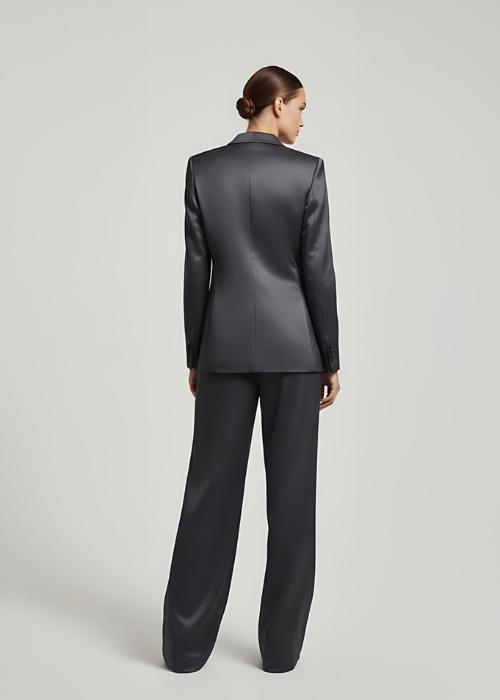 Ivory Satin Pantsuit | Tailored Blazer & Wide-Leg Trousers