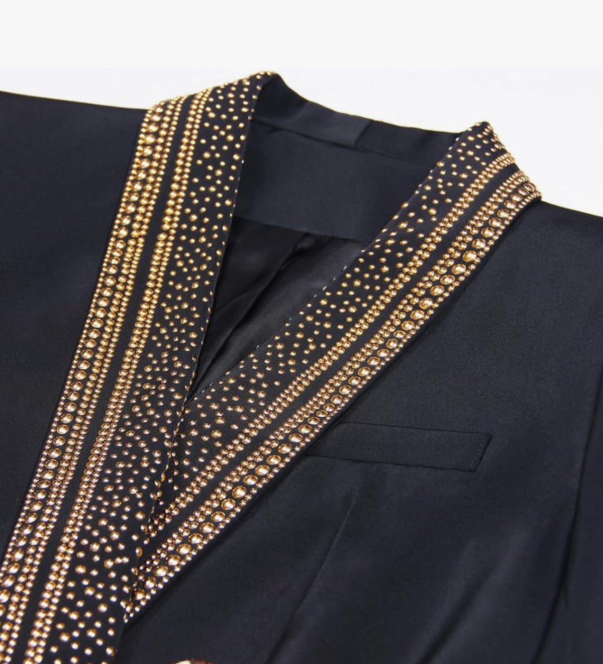 V-Neck Double Beaded Blazer Dress With Full Sleeves