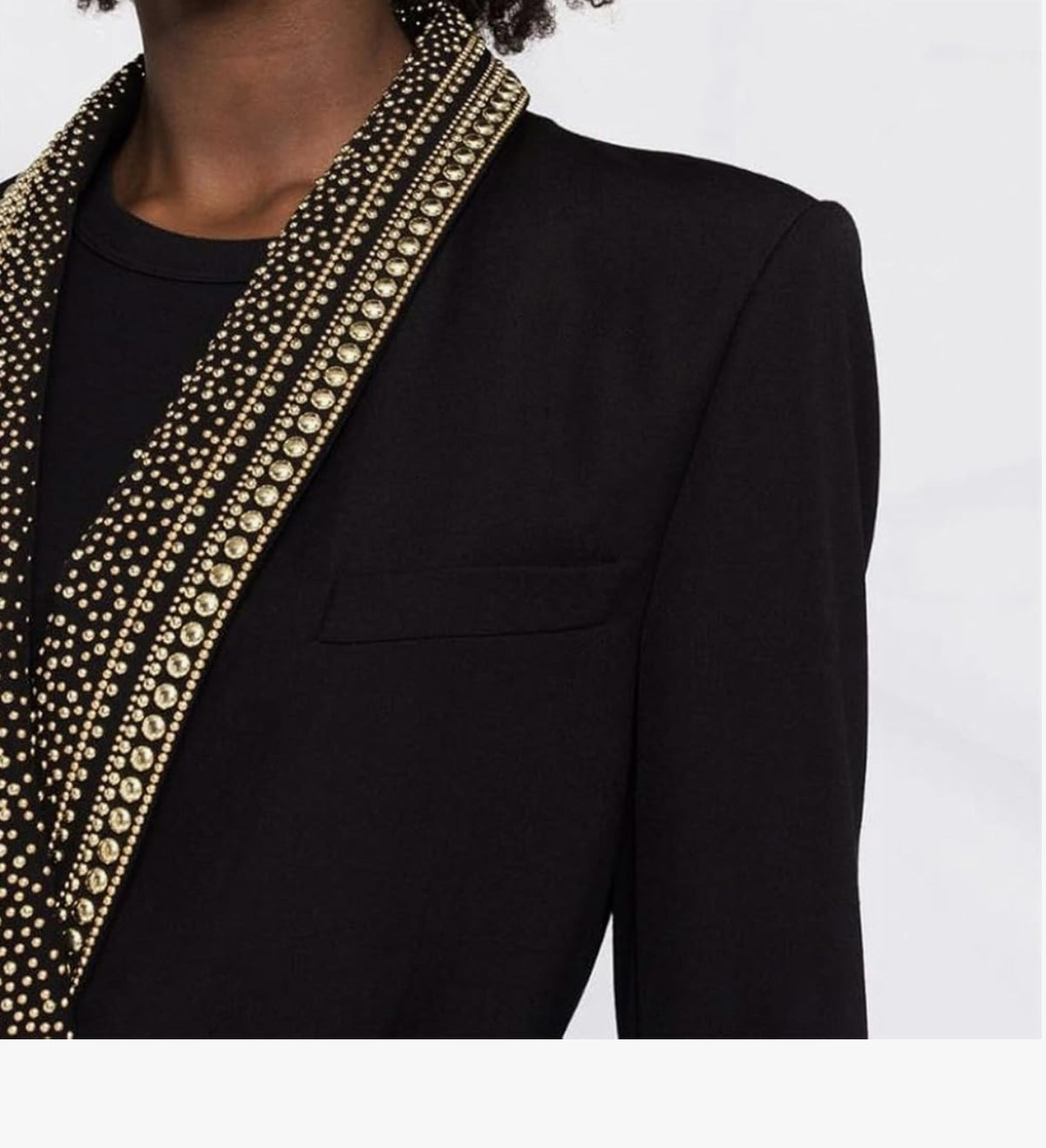 V-Neck Double Beaded Blazer Dress With Full Sleeves