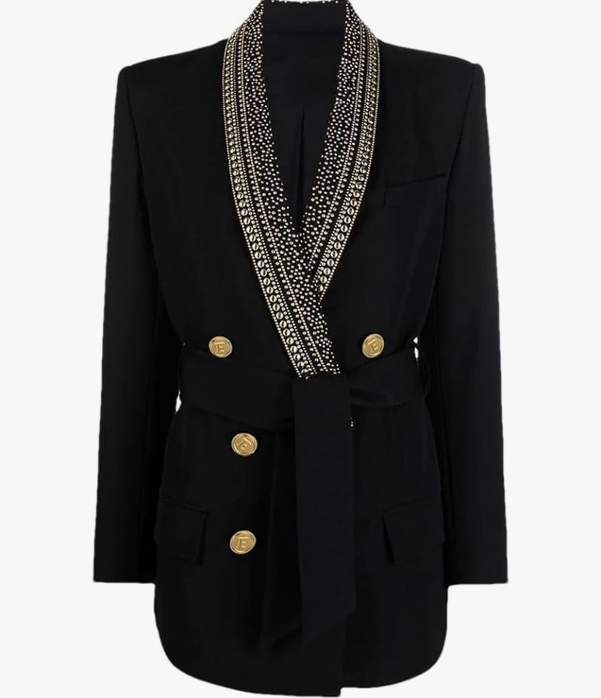 V-Neck Double Beaded Blazer Dress With Full Sleeves
