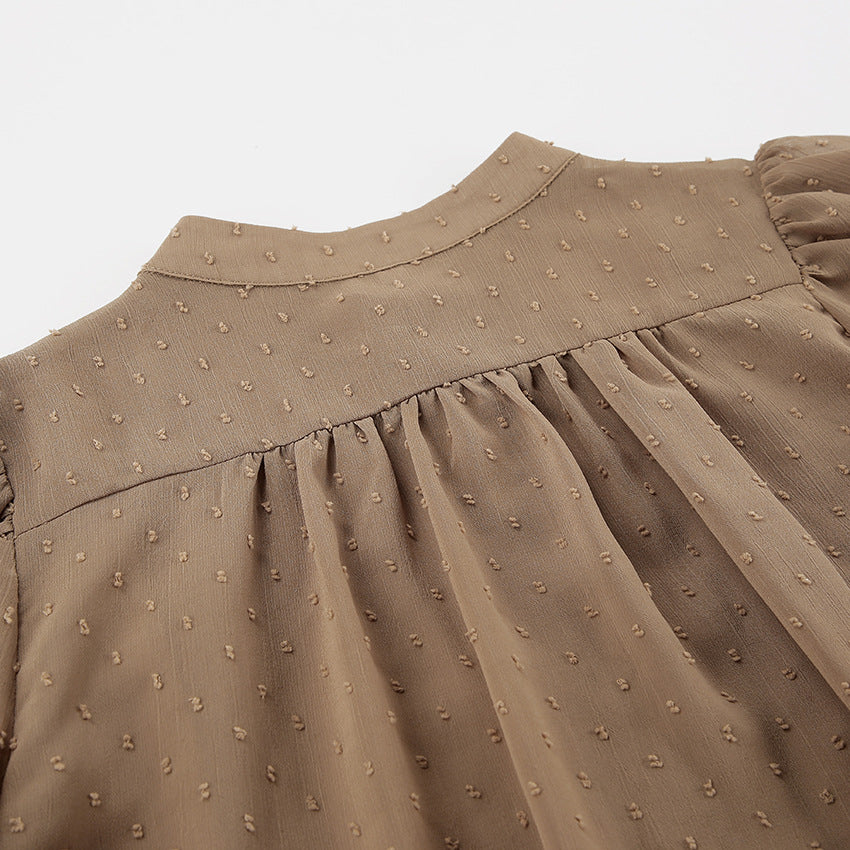 French Jacquard Chiffon Ruffled Sleeve Top