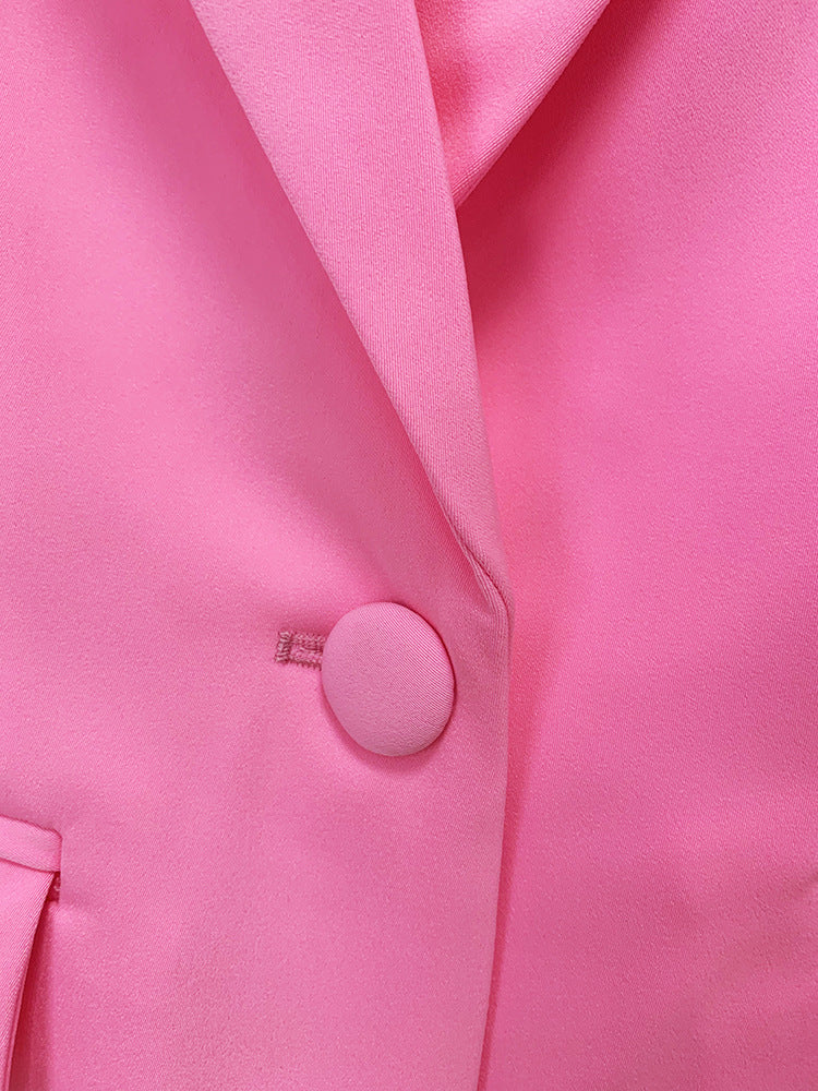 Pink Mid Length Skinny Pants One Button Two Piece Suit