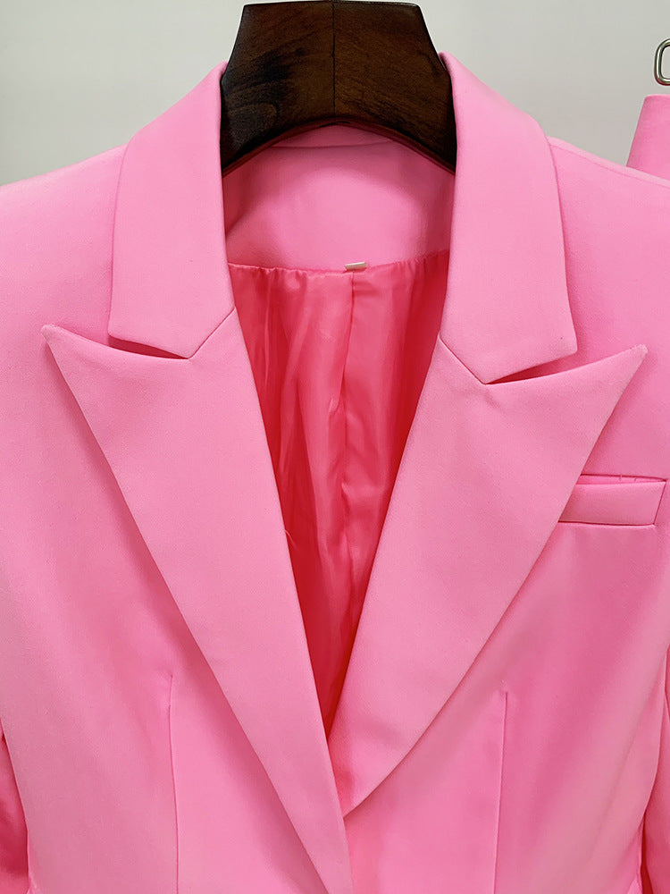 Pink Mid Length Skinny Pants One Button Two Piece Suit