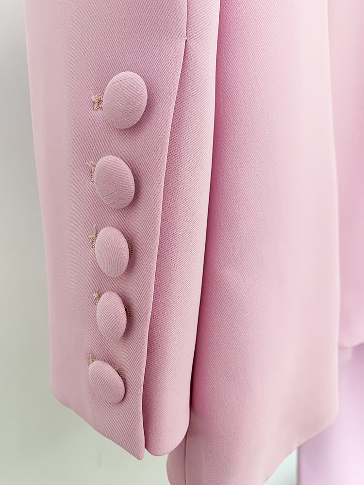 Pink Mid Length Skinny Pants One Button Two Piece Suit