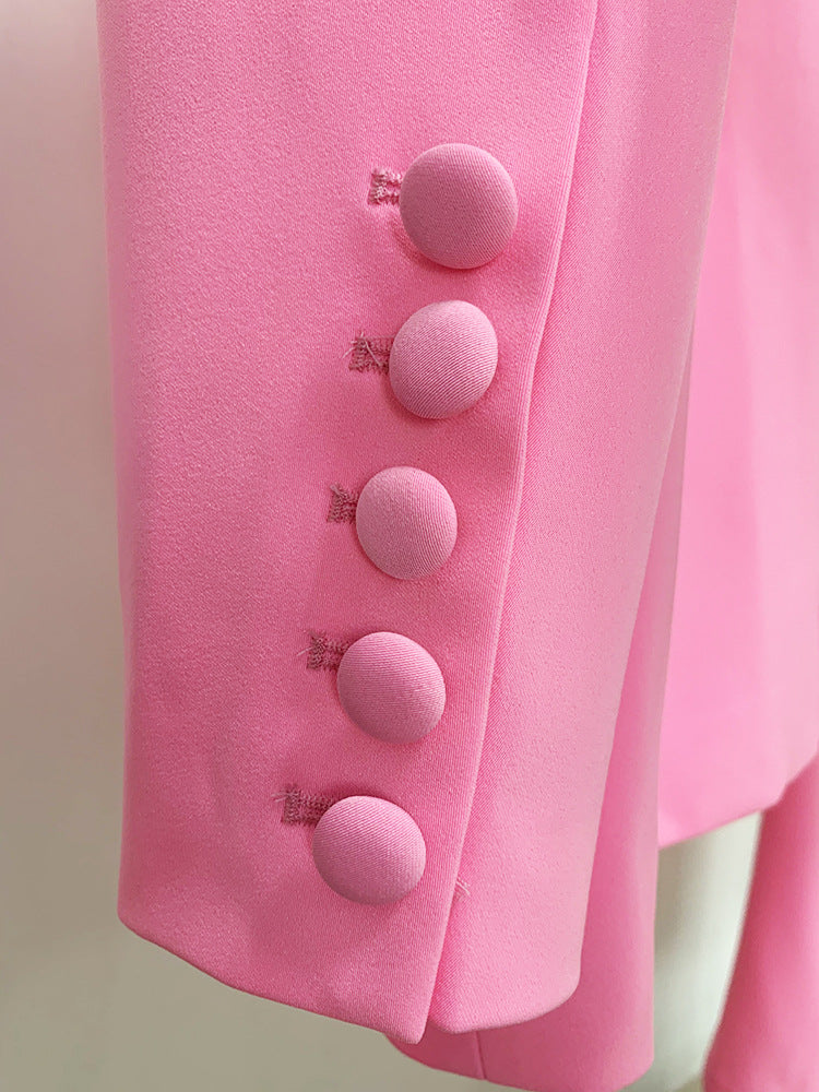 Pink Mid Length Skinny Pants One Button Two Piece Suit