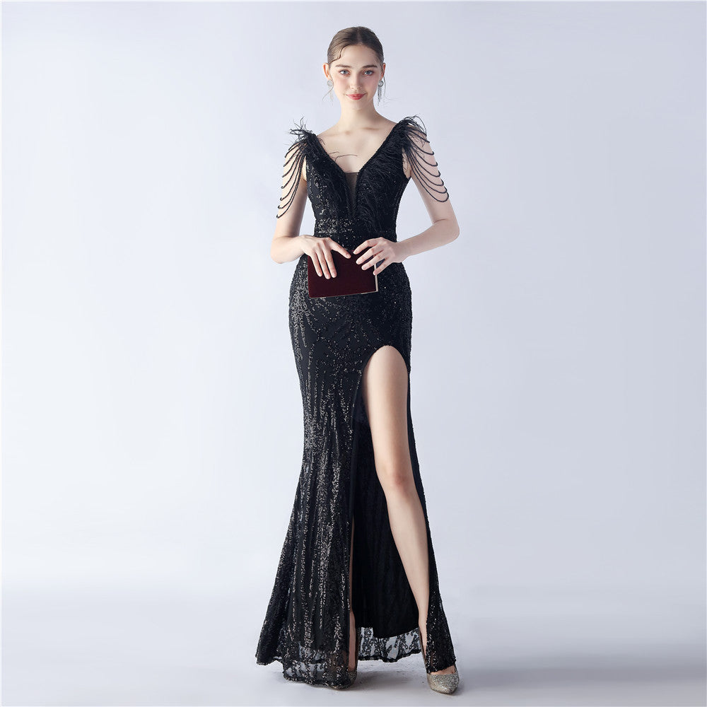 Ostrich Feather Sequined Maxi