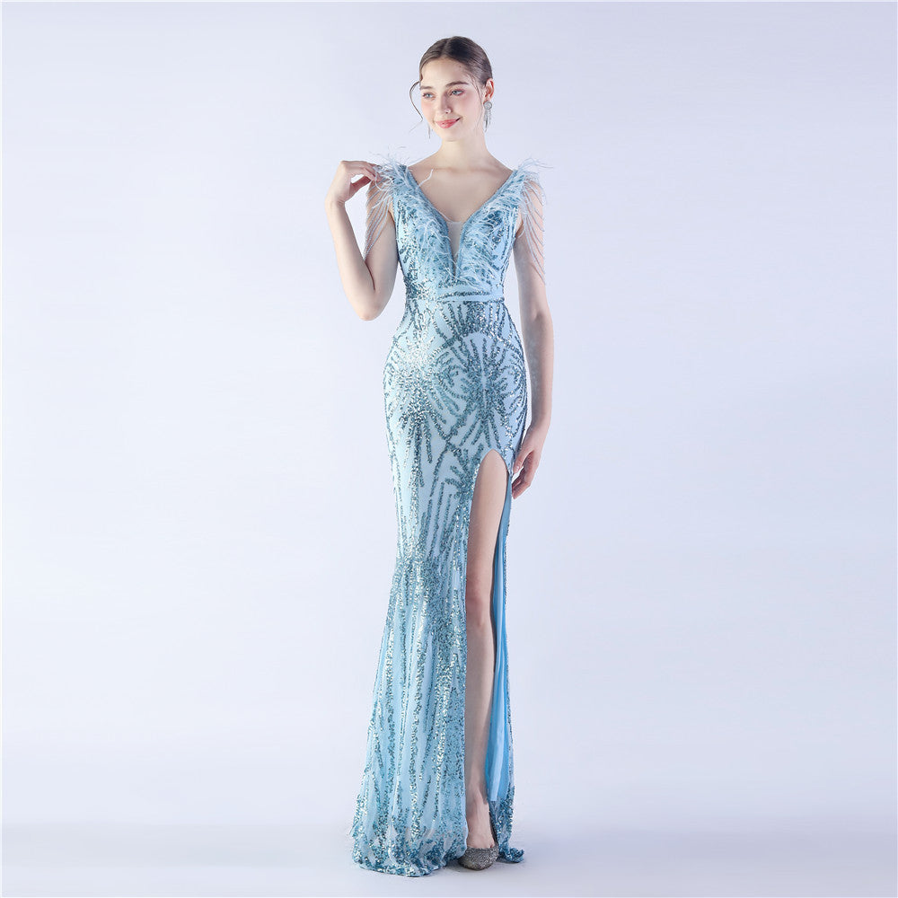 Ostrich Feather Sequined Maxi
