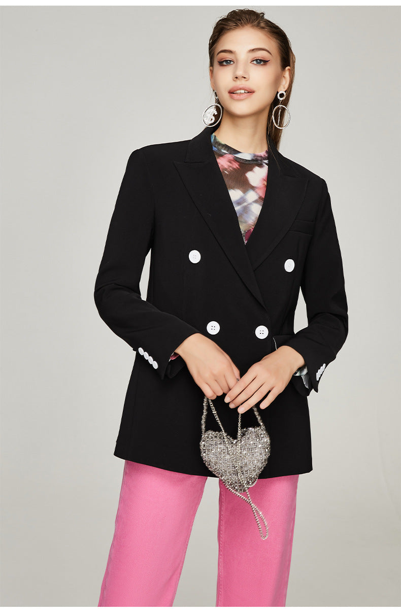 Casual Double-Breasted Black Blazer