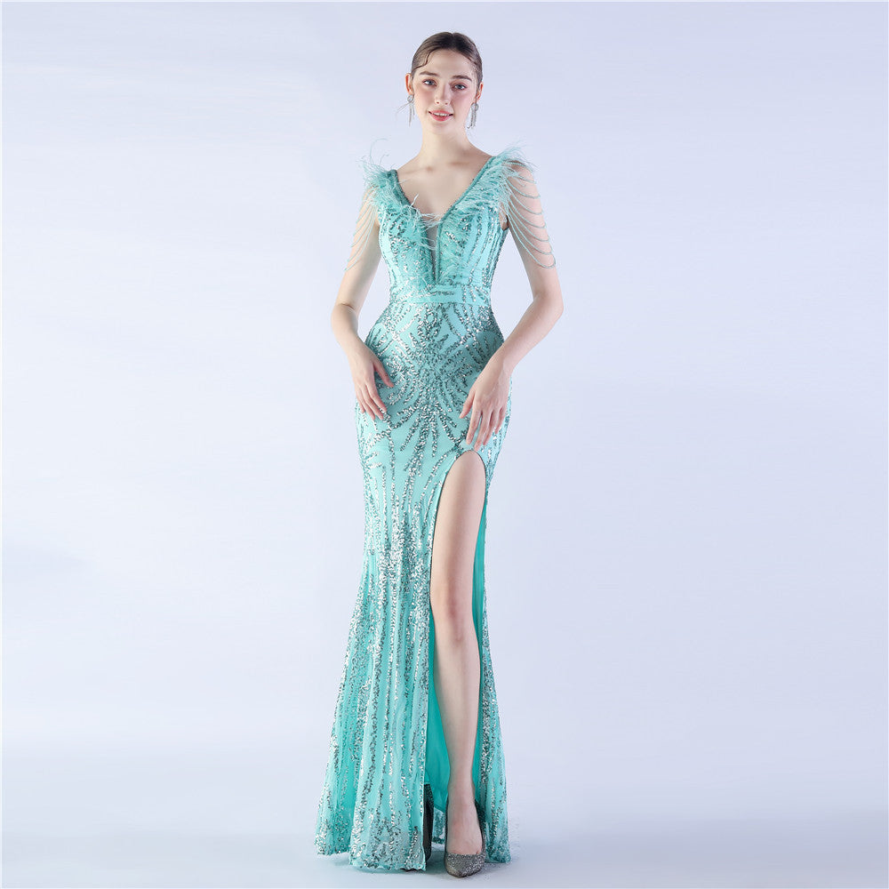 Ostrich Feather Sequined Maxi