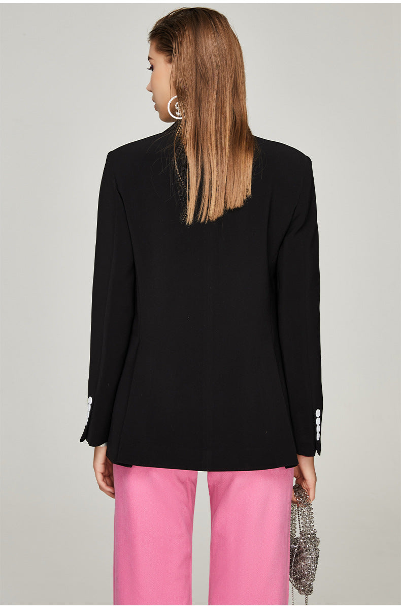 Casual Double-Breasted Black Blazer