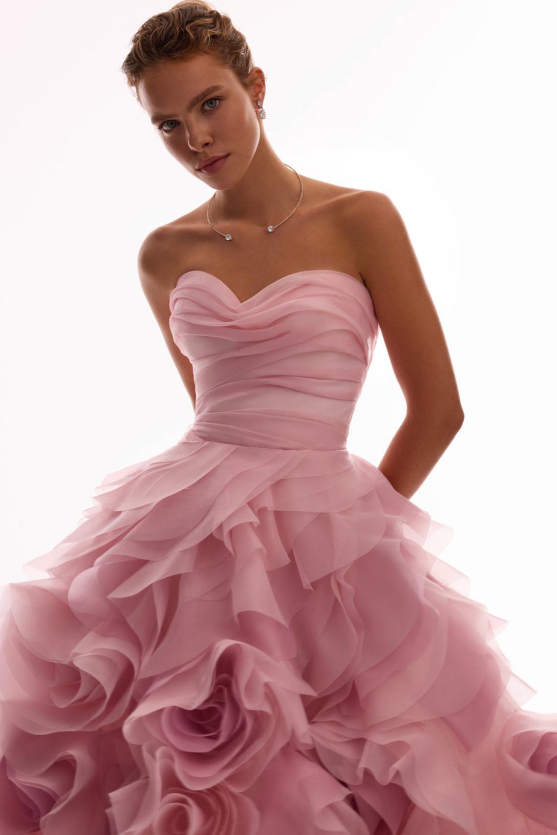 Woman wearing the Old Money Collection Couture Poppies Lane Organza Dress