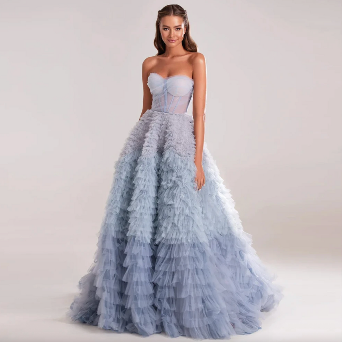 Woman wearing the Old Money Collection Couture Julius Ficker Gown