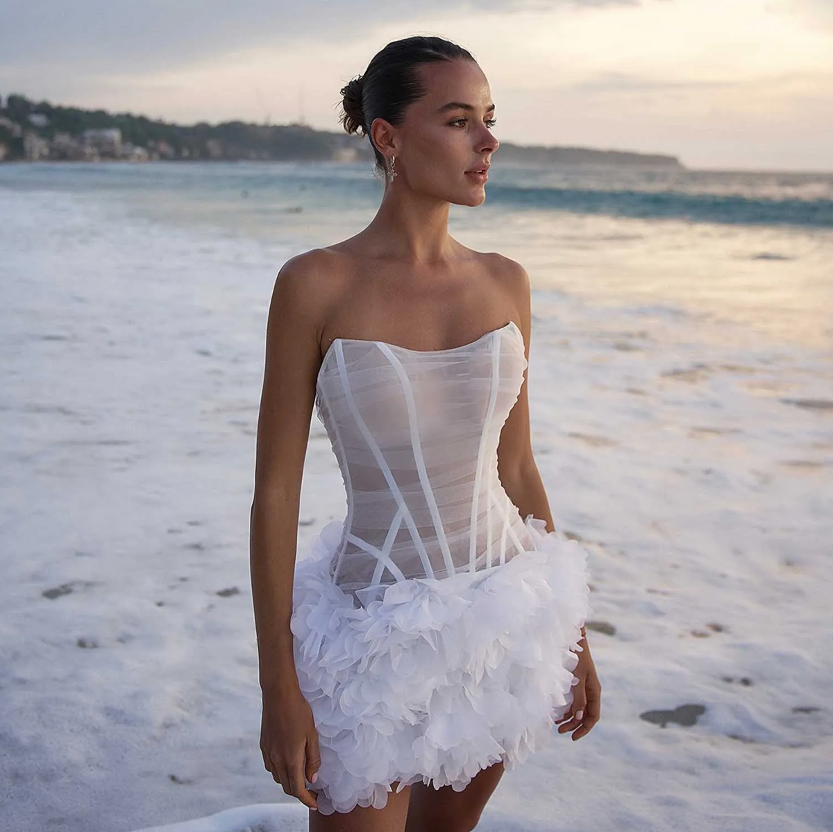 Woman wearing the Old Money Collection Couture Hilo Party Dress