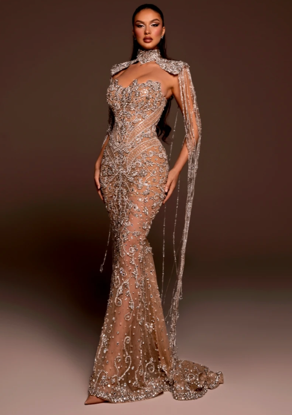 Woman wearing the Old Money Collection Santa Cruz de Tarife Gown