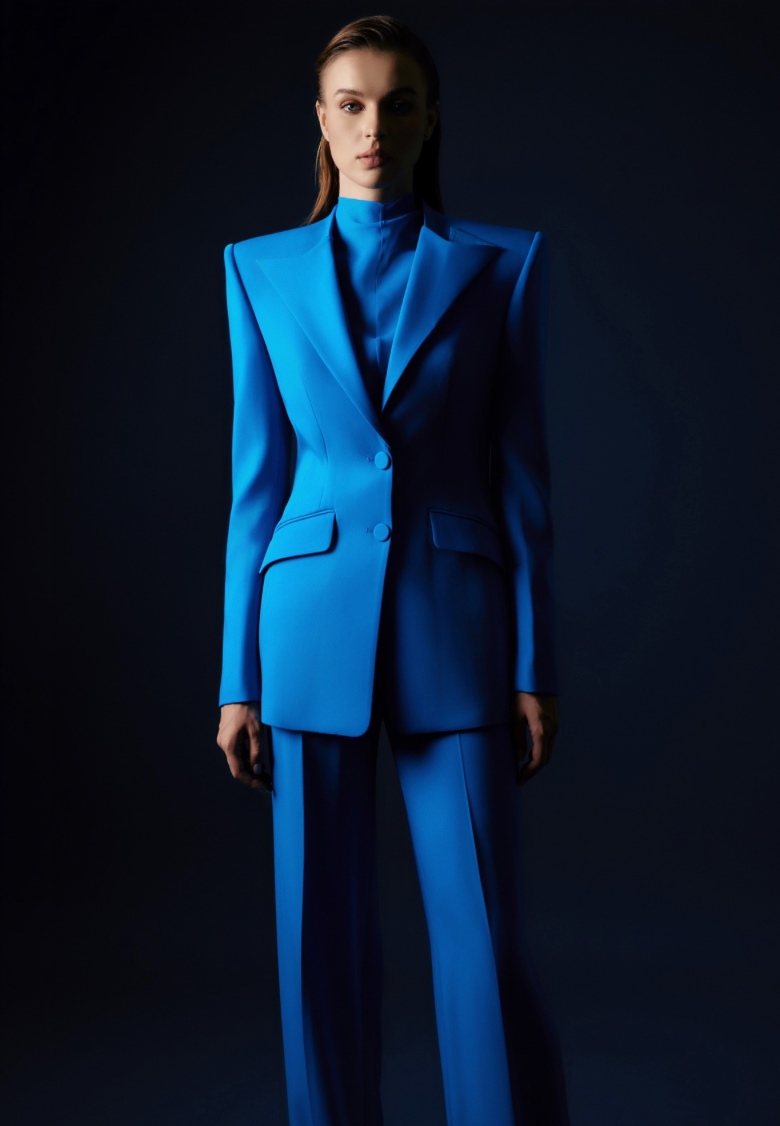 Woman wearing the Old Money Collection Couture Bowery Business Suit