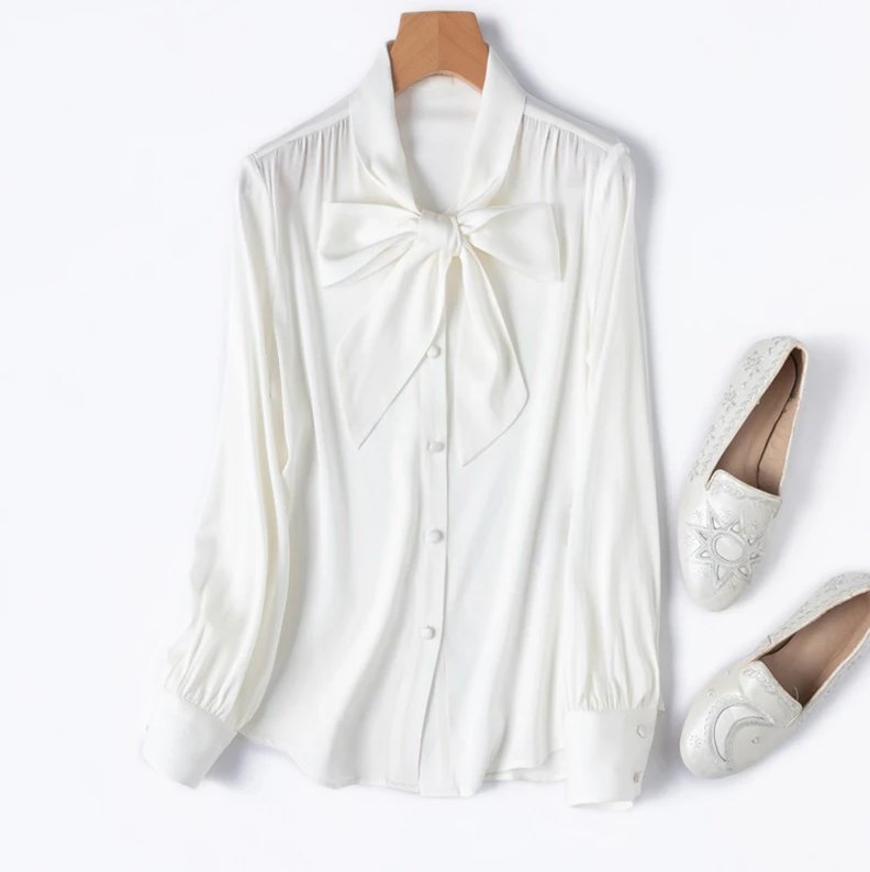 The Old Money Collection Silk Lace Up Bow Blouse