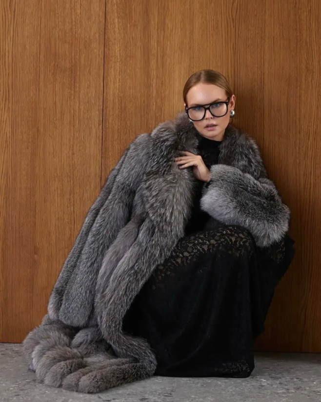 Woman wearing the Calle Ocho Fur Coat