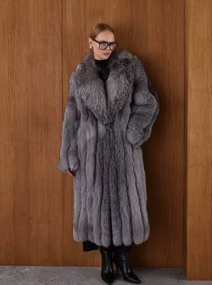 Woman wearing the Calle Ocho Fur Coat