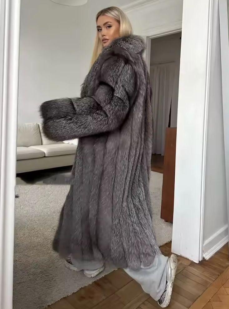 Woman wearing the Calle Ocho Fur Coat