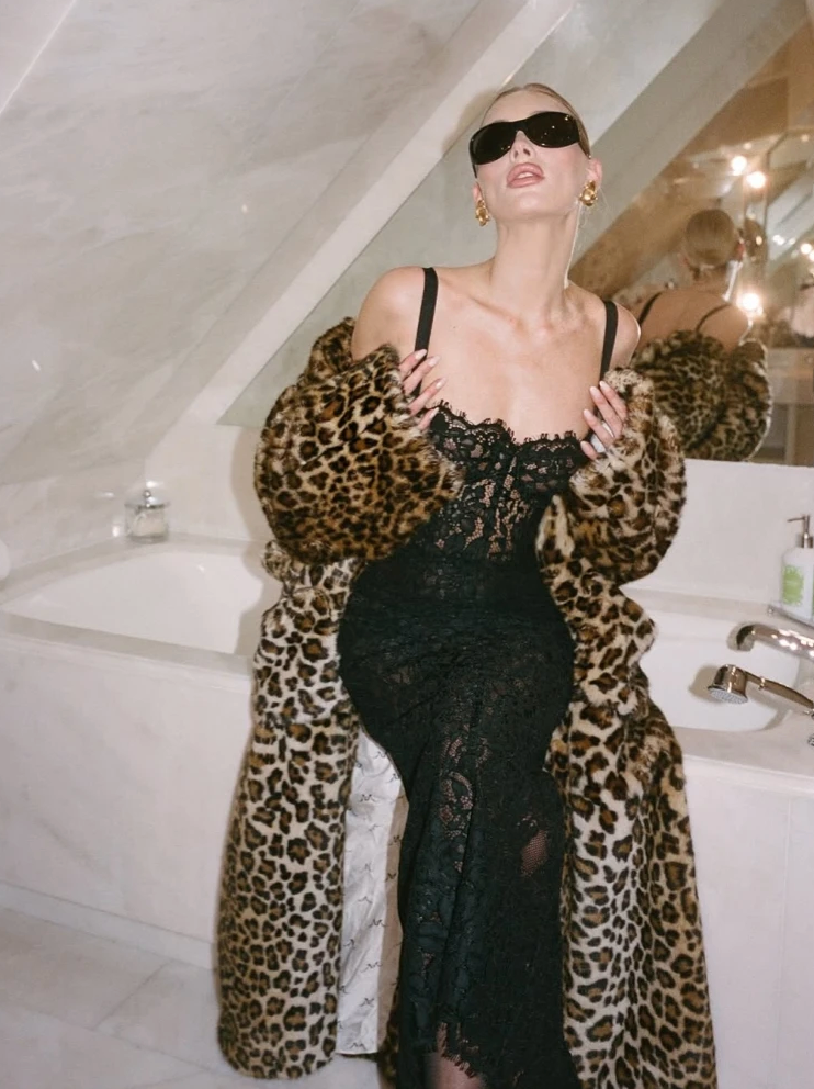 Woman wearing the Black Tie Lace Midi 