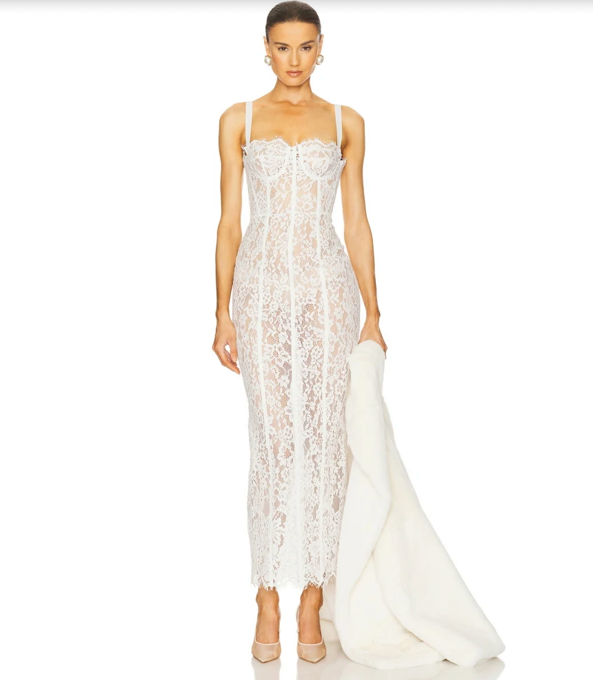 Woman wearing Black Tie Lace Midi on a white background