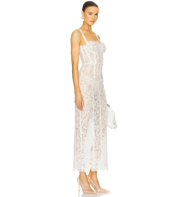 Woman wearing Black Tie Lace Midi on a white background