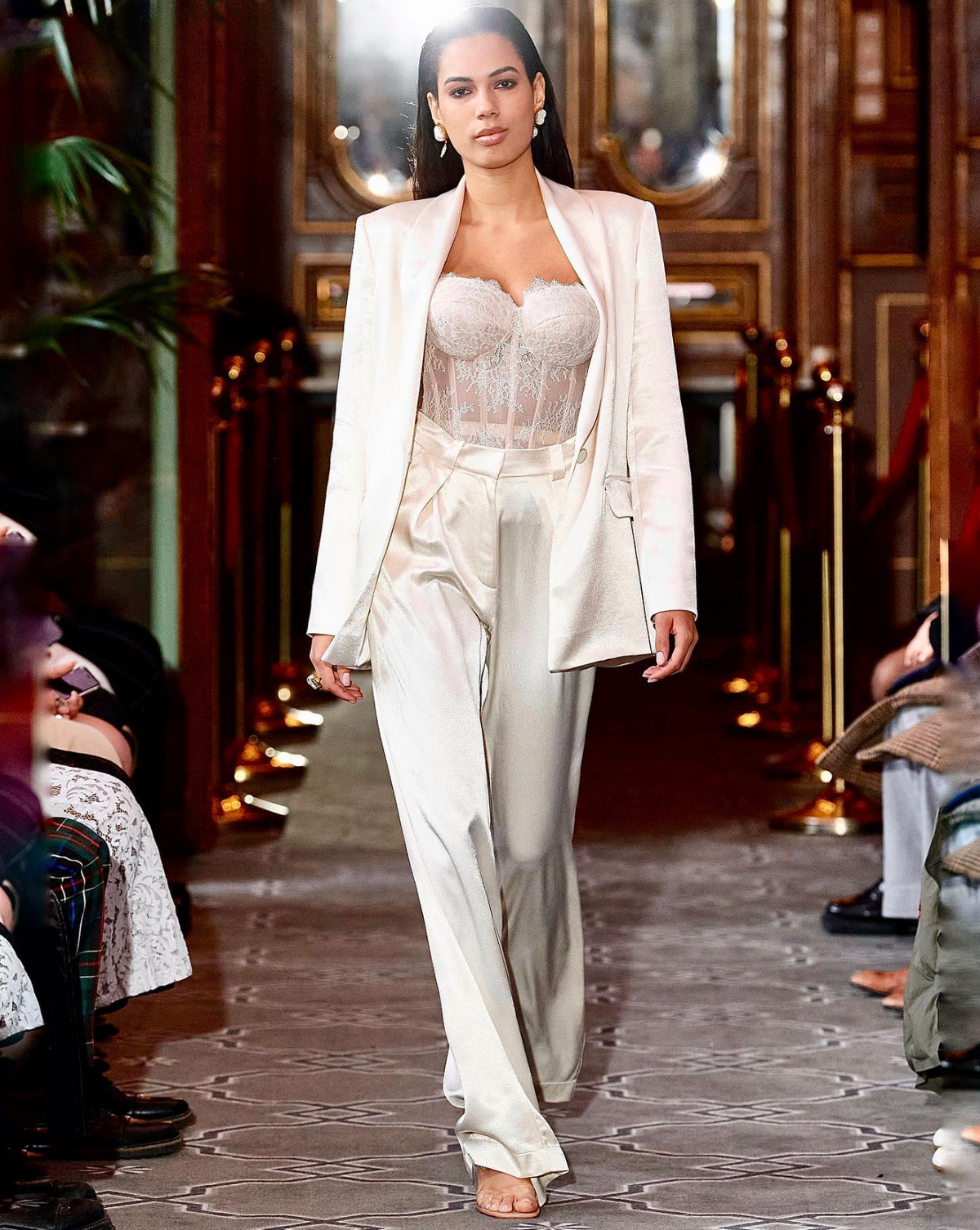 Woman wearing the Eclipse Two Piece Suit Set