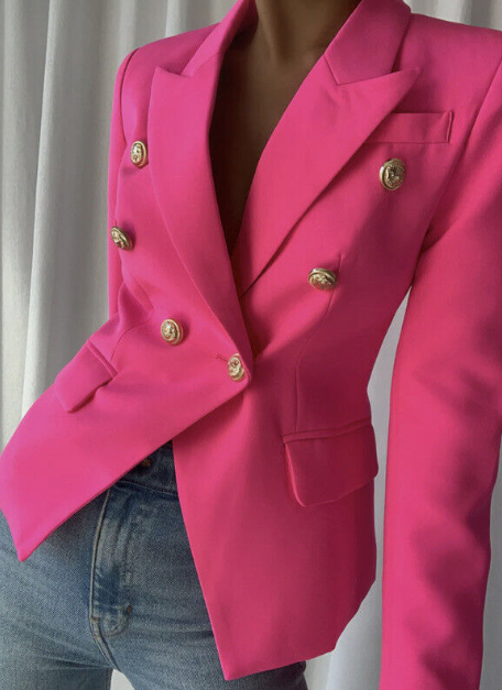 Fuchsia Long Sleeve Blazer With Gold Ornate Buttons