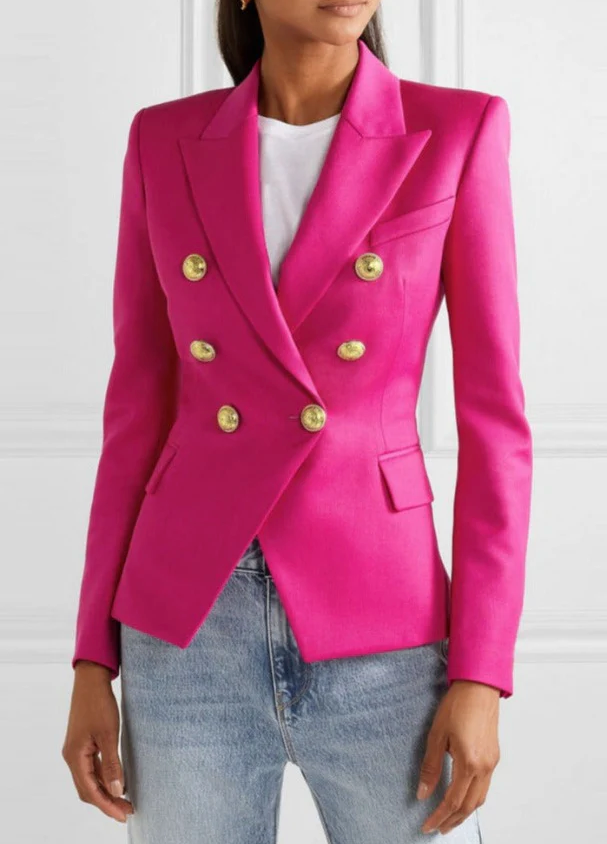 Fuchsia Long Sleeve Blazer With Gold Ornate Buttons