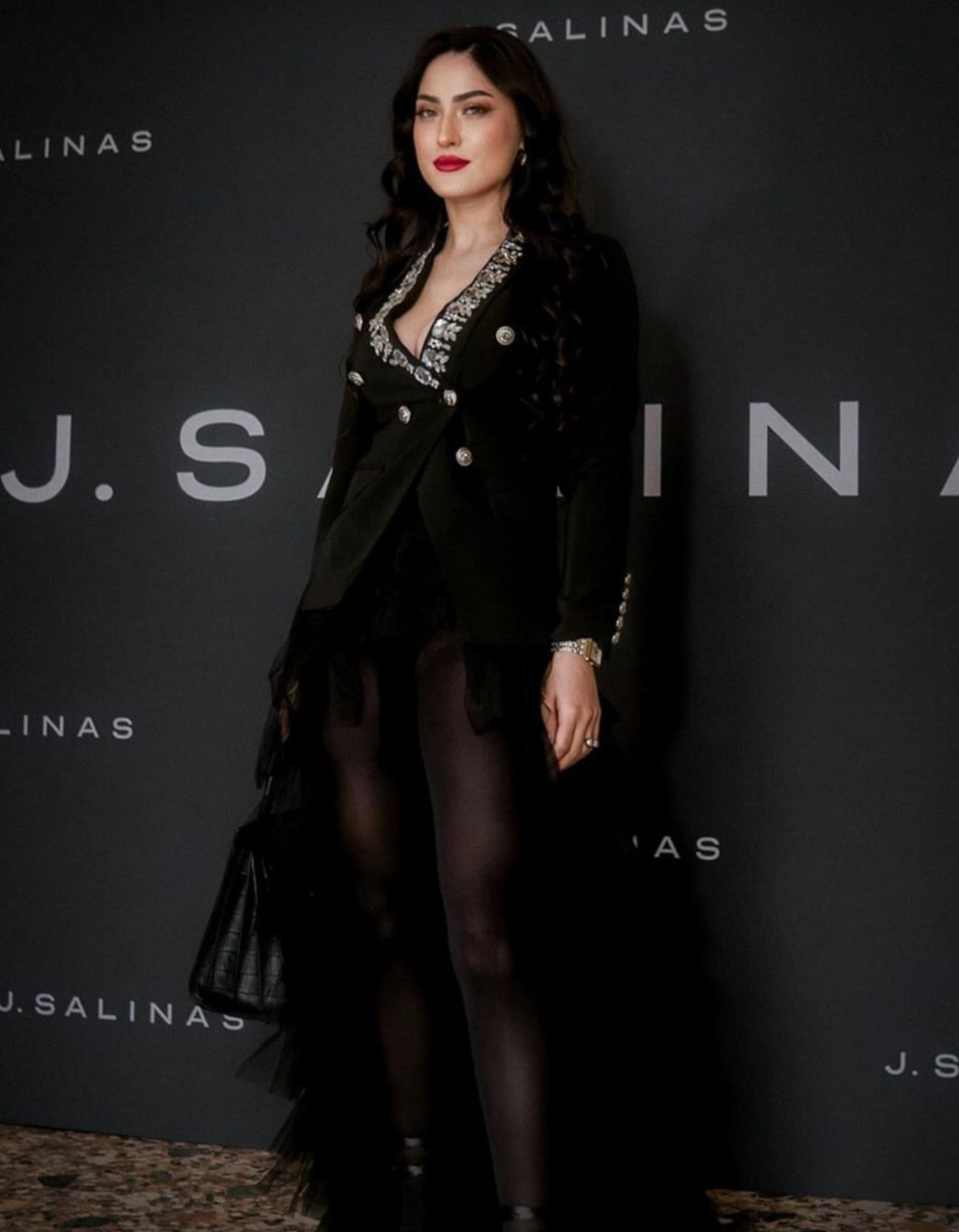 Casual Long Sleeve Black Blazer With Rhinestones