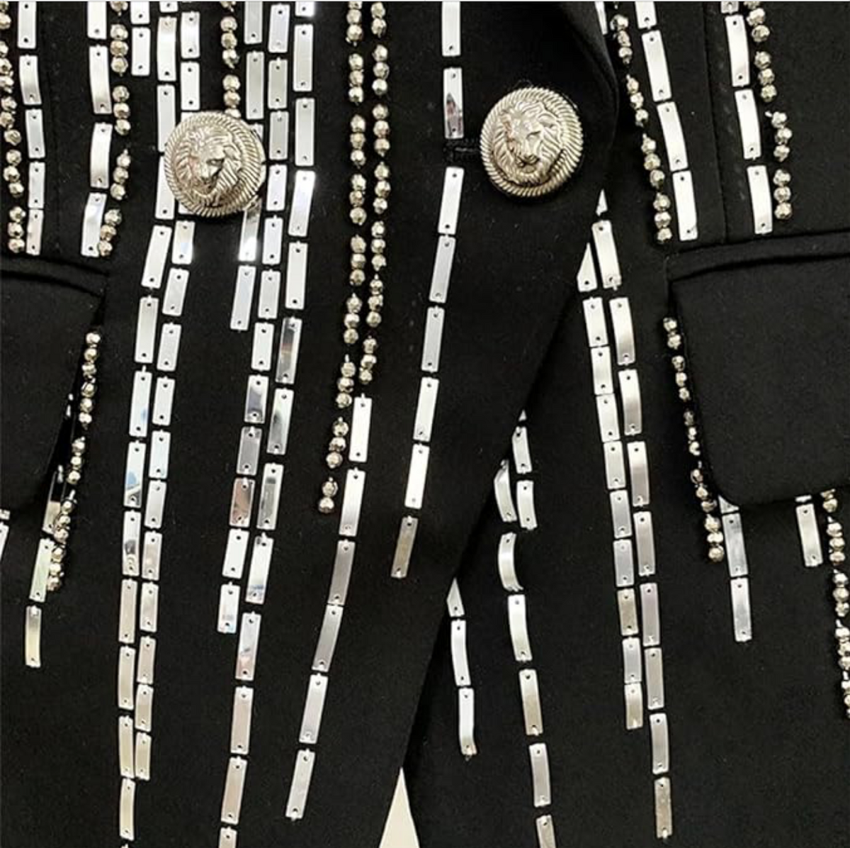Double Breasted Metal Sheet Blazer With Heavy Industry Beads