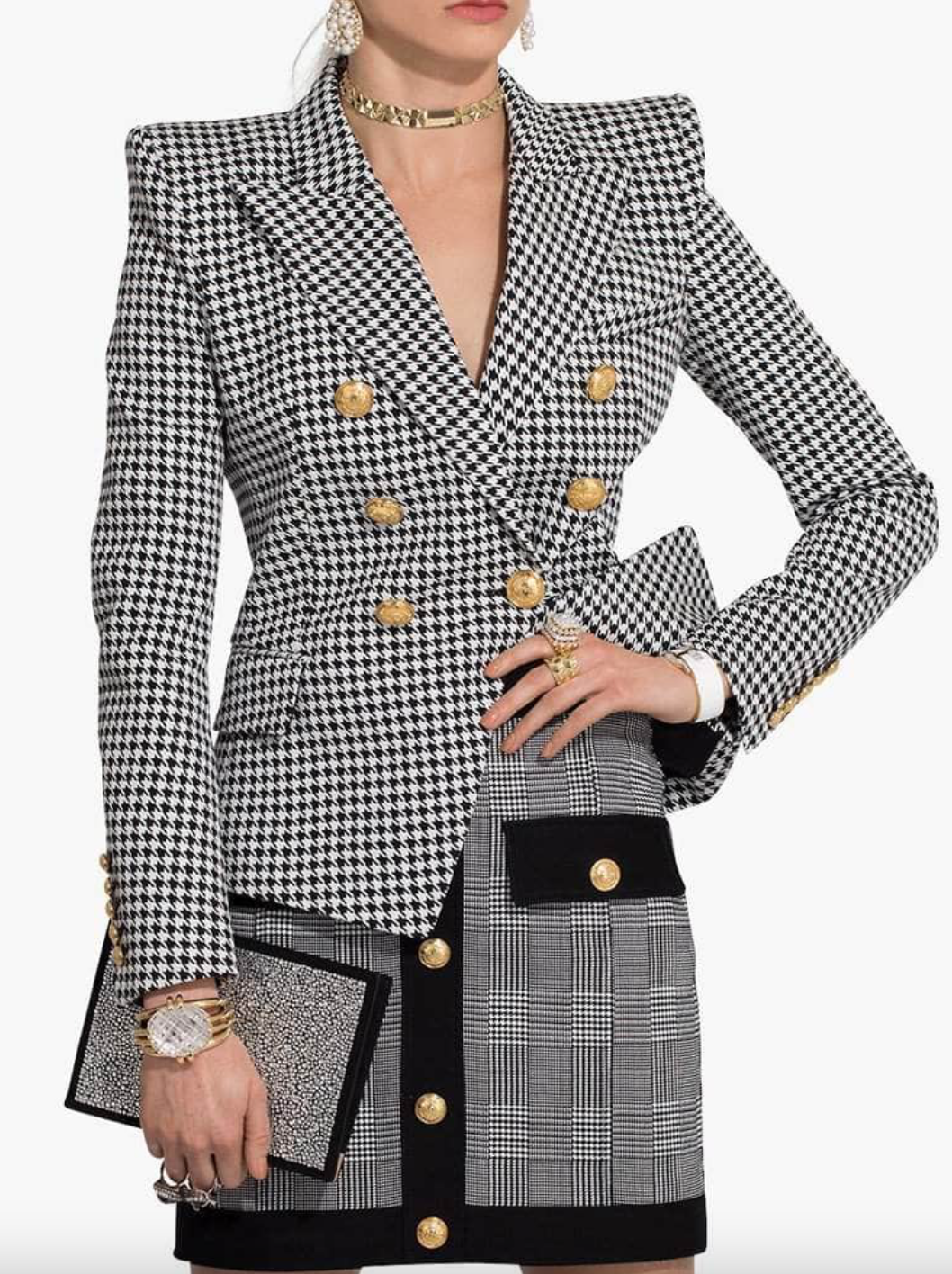 Striped Black/white Blazer with Gold Buttons and 3D pockets
