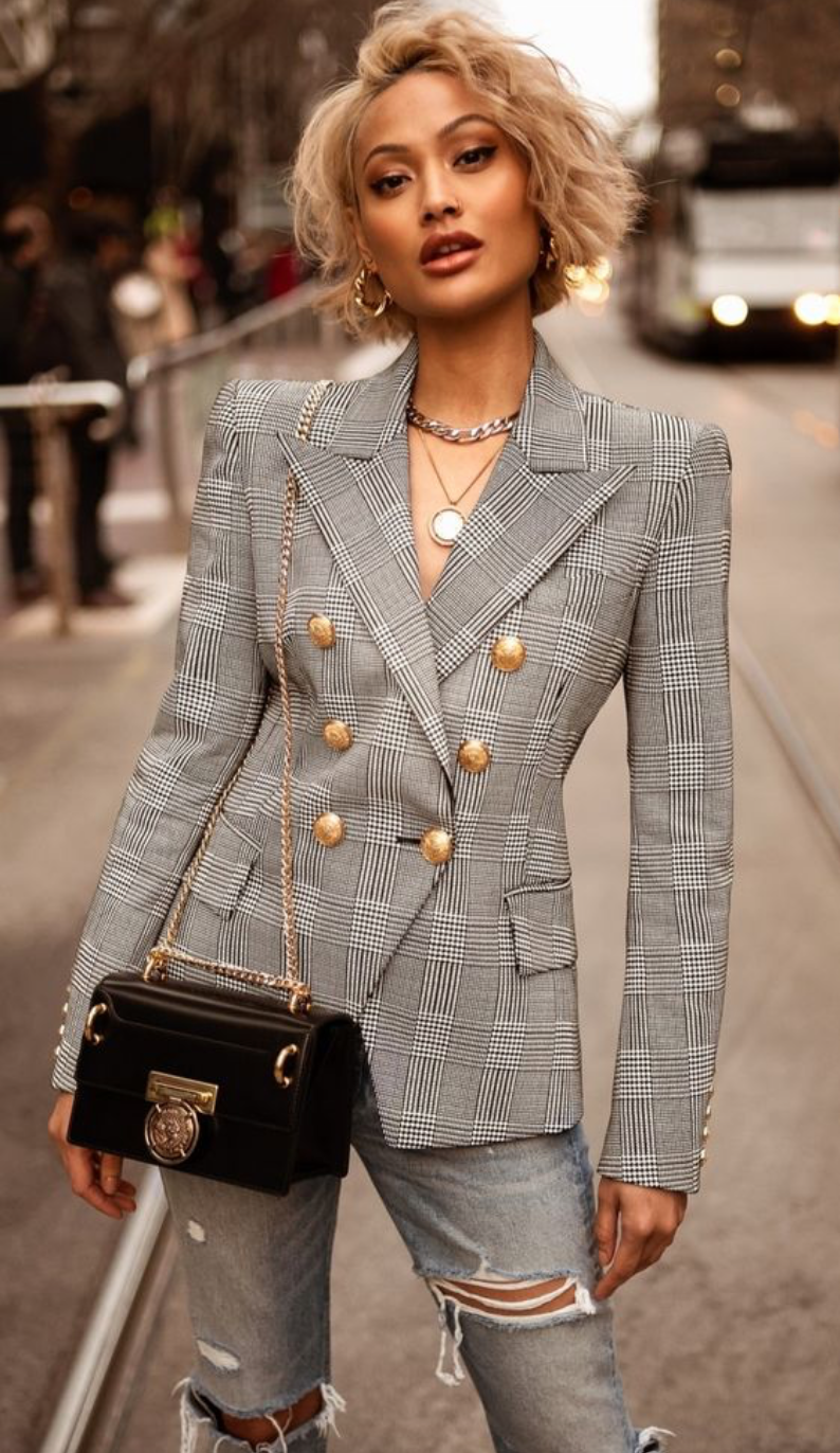 Luxury Black/White Striped Business Blazer