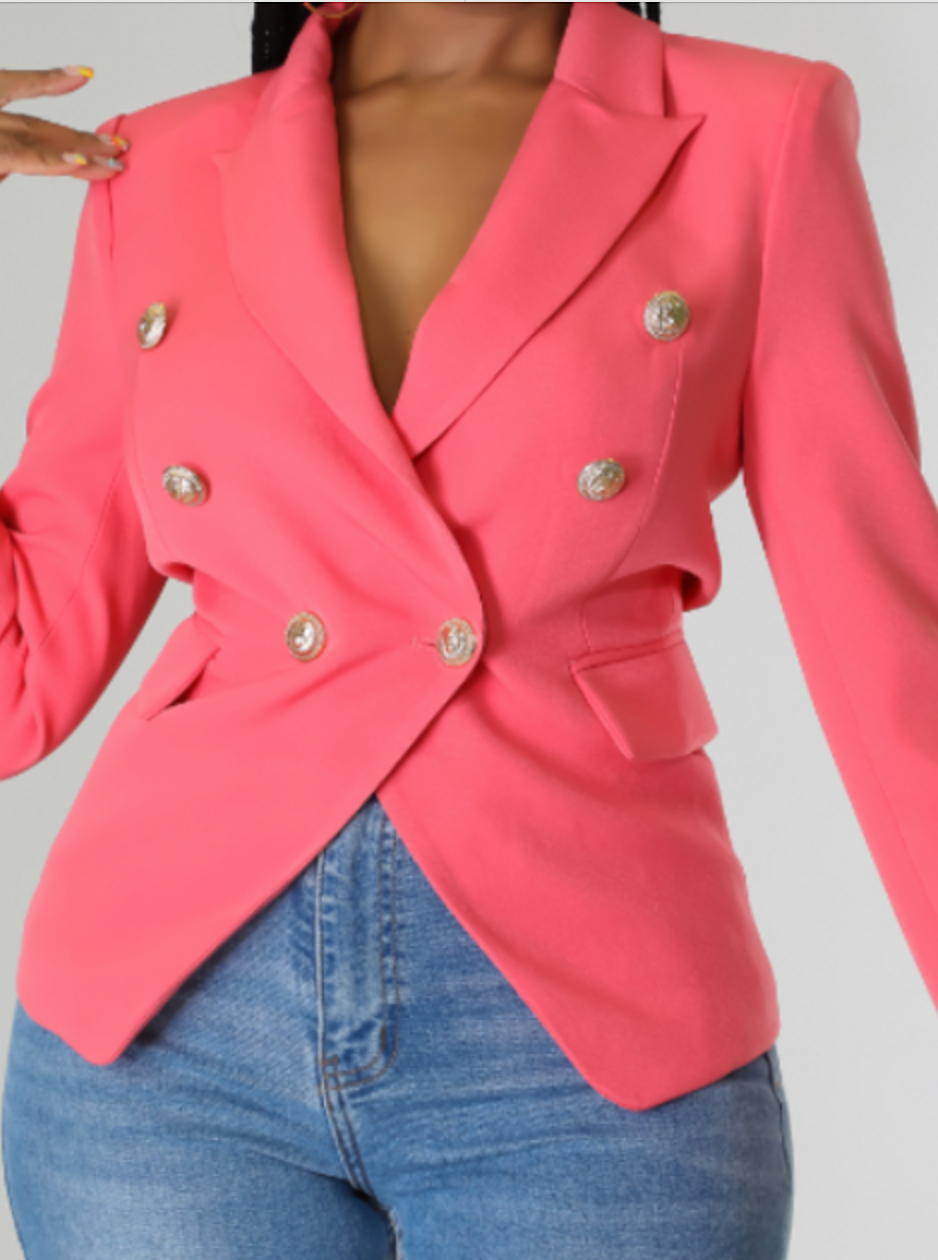 Pink Business Blazer With Gold Buttons