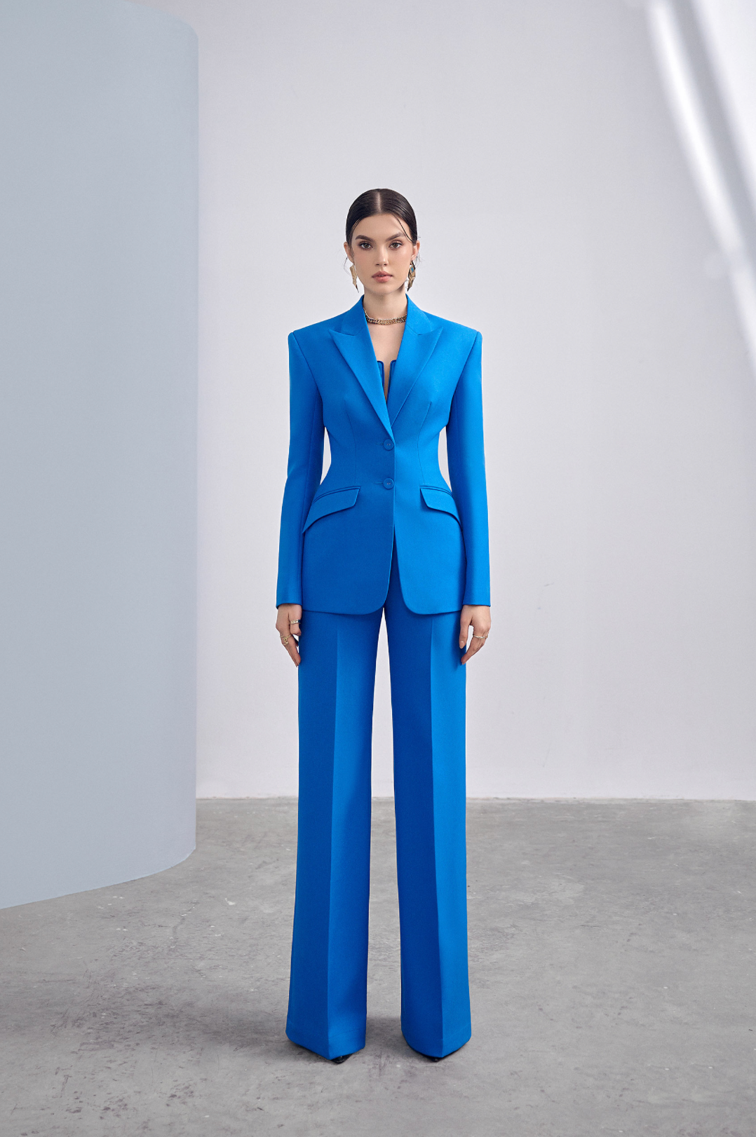 Woman wearing the Old Money Collection Couture Bowery Business Suit