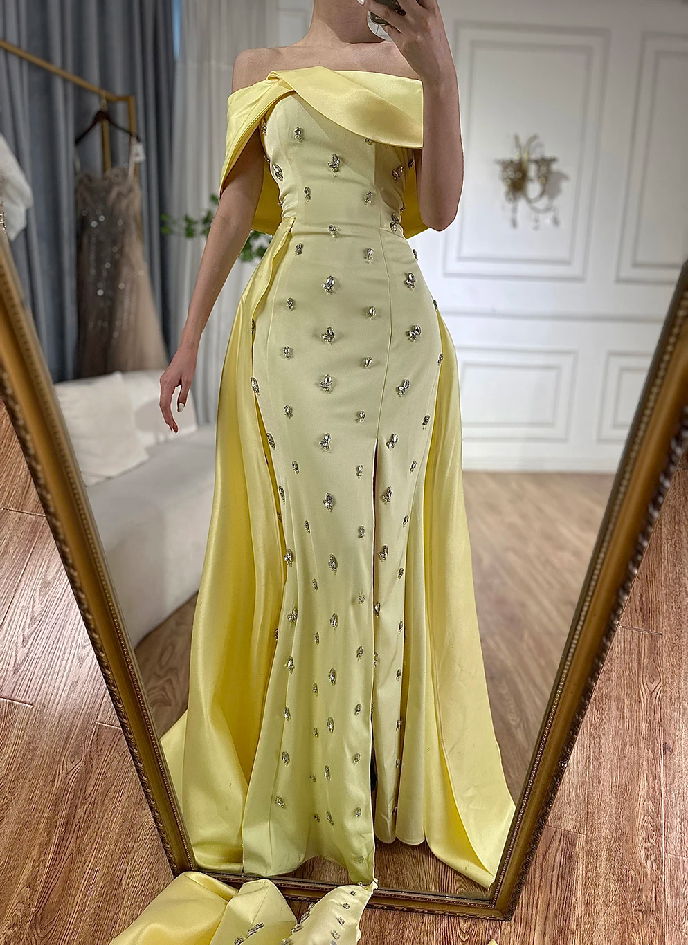 Woman Wearing The Old Money Collection Couture Mulholland Gown