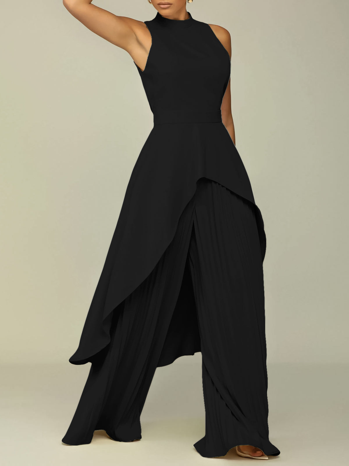Sleeveless Asymmetric Top Wide-Leg 2-Piece Pant Suit