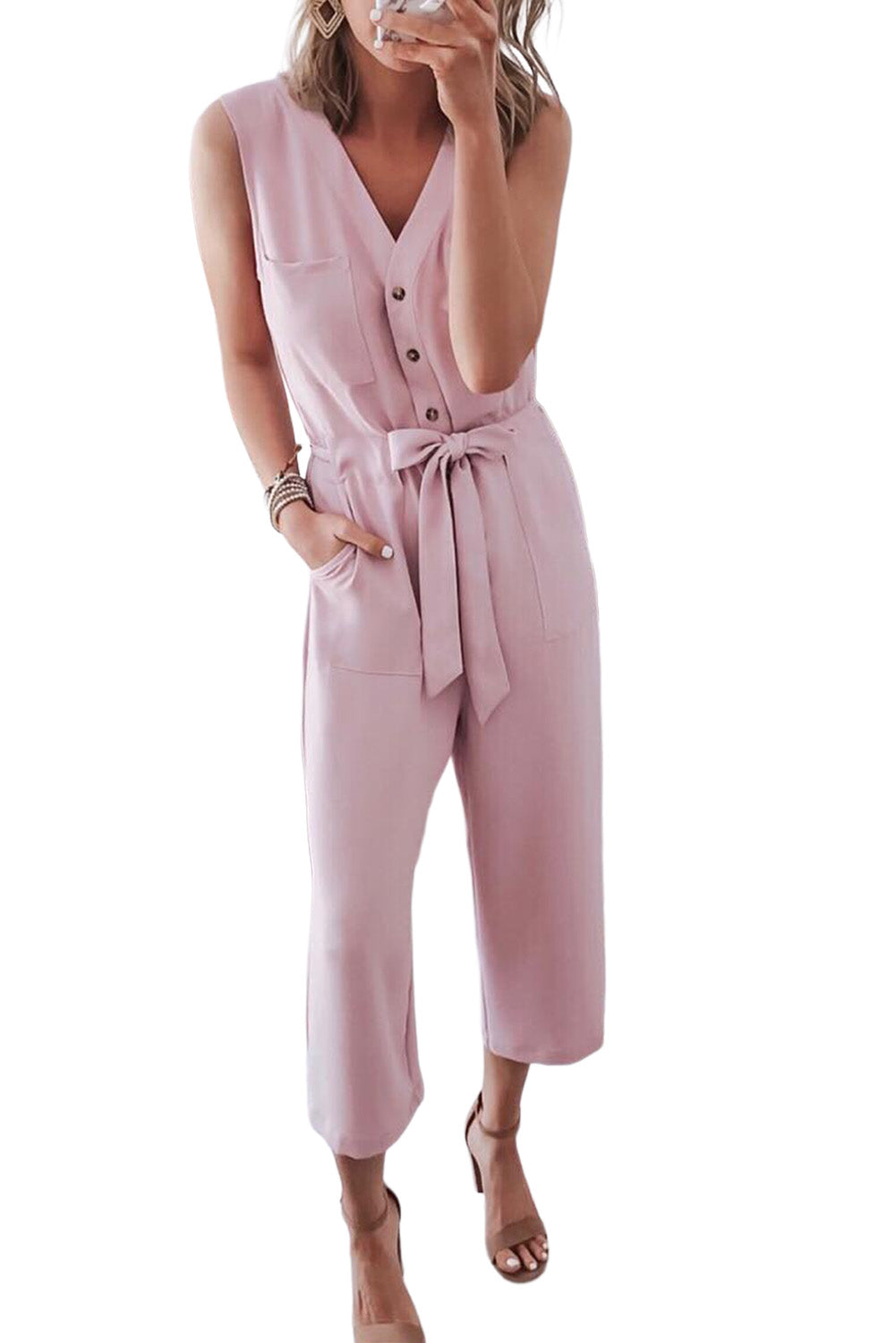 Cropped Jumpsuit with Sash