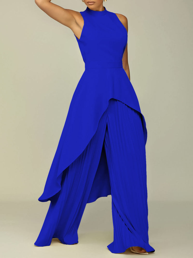 Sleeveless Asymmetric Top Wide-Leg 2-Piece Pant Suit