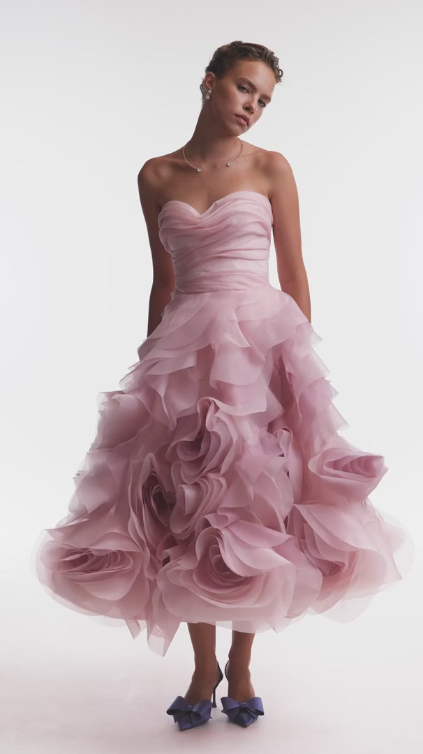 Woman wearing the Old Money Collection Couture Poppies Lane Organza Dress