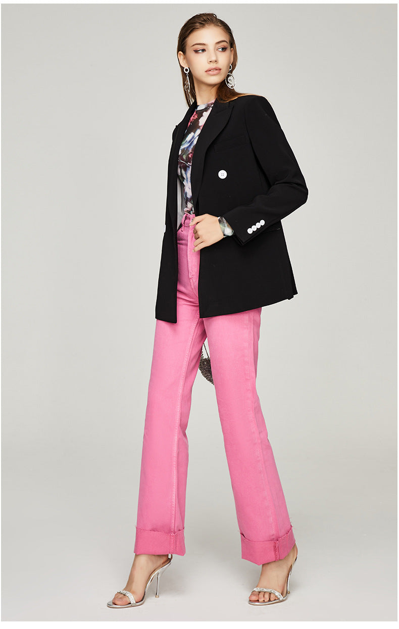 Casual Double-Breasted Black Blazer