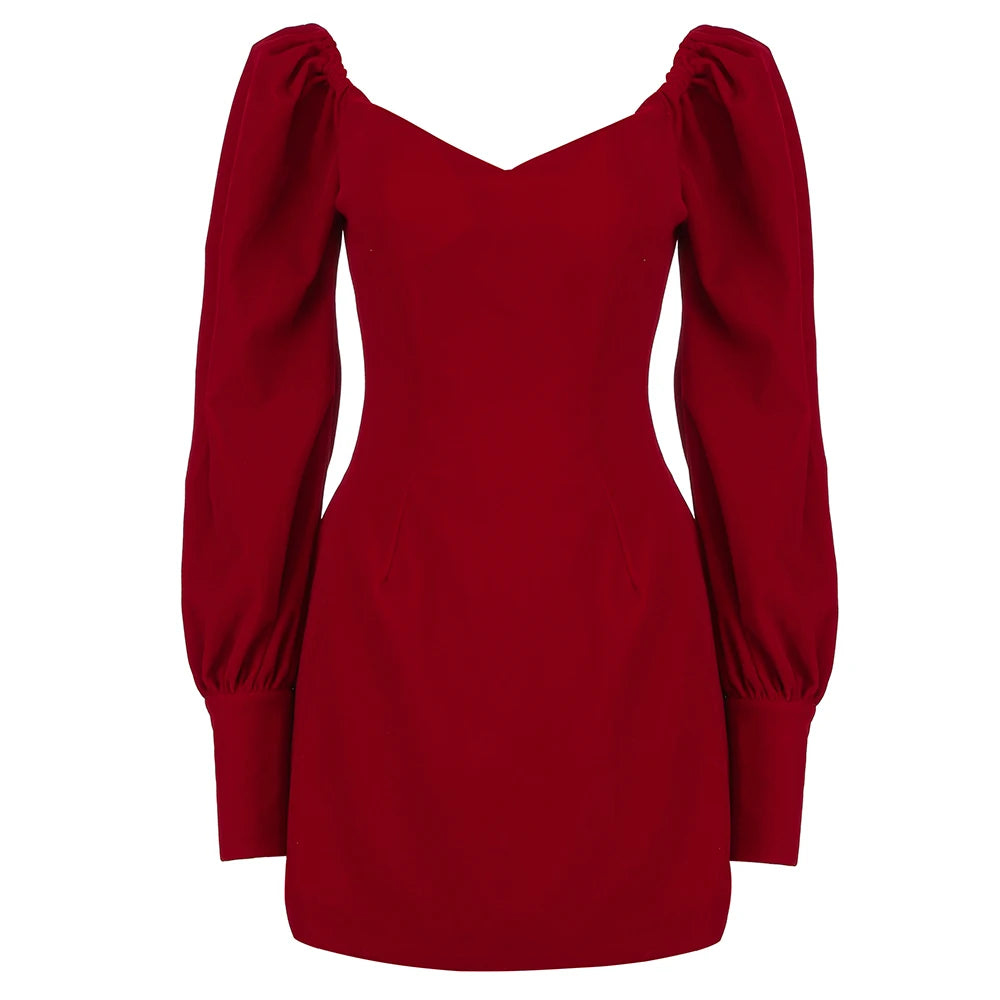 Velvet V-neck Long Sleeve Dress