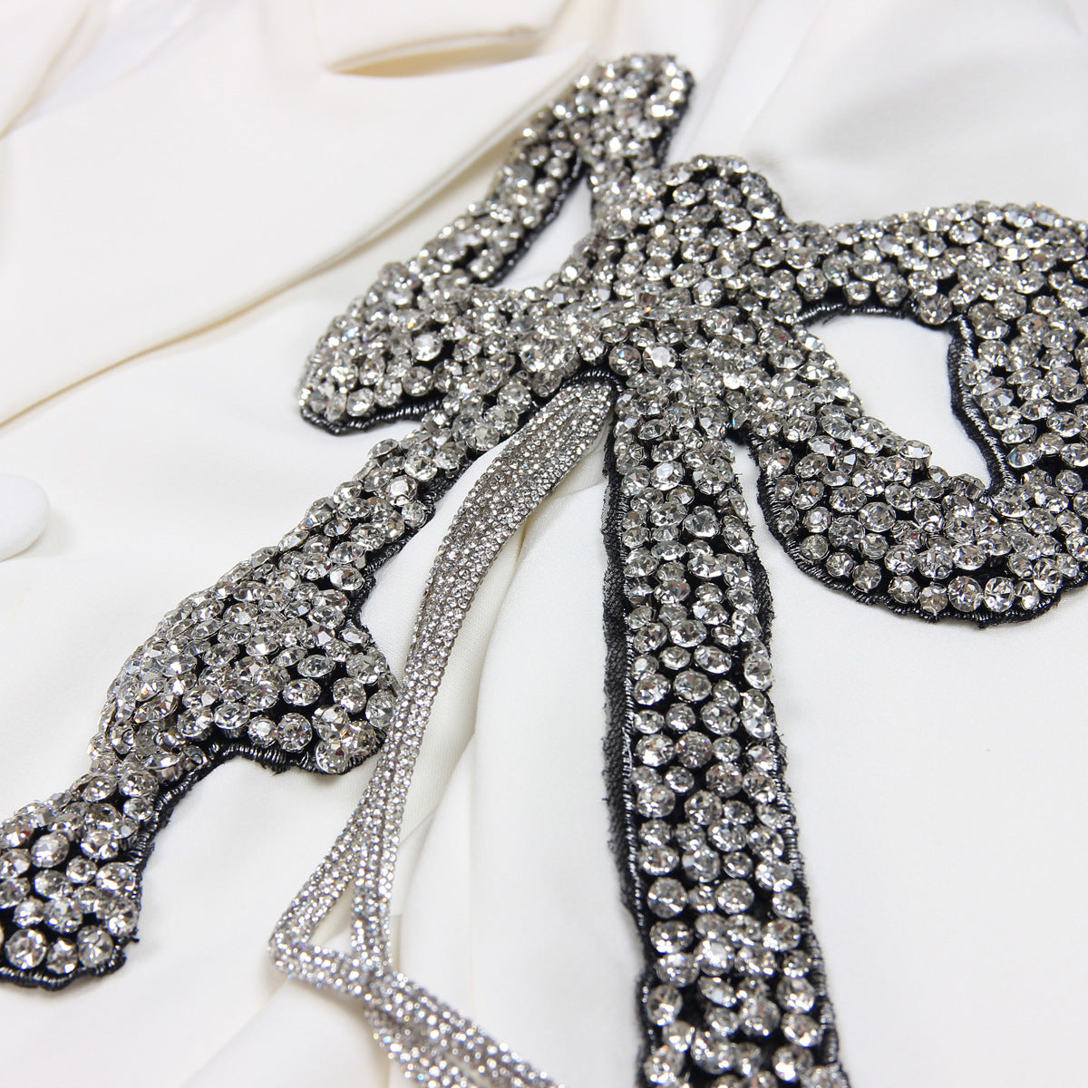 Double Breasted Blazer With Rhinestone Bows on Shoulders