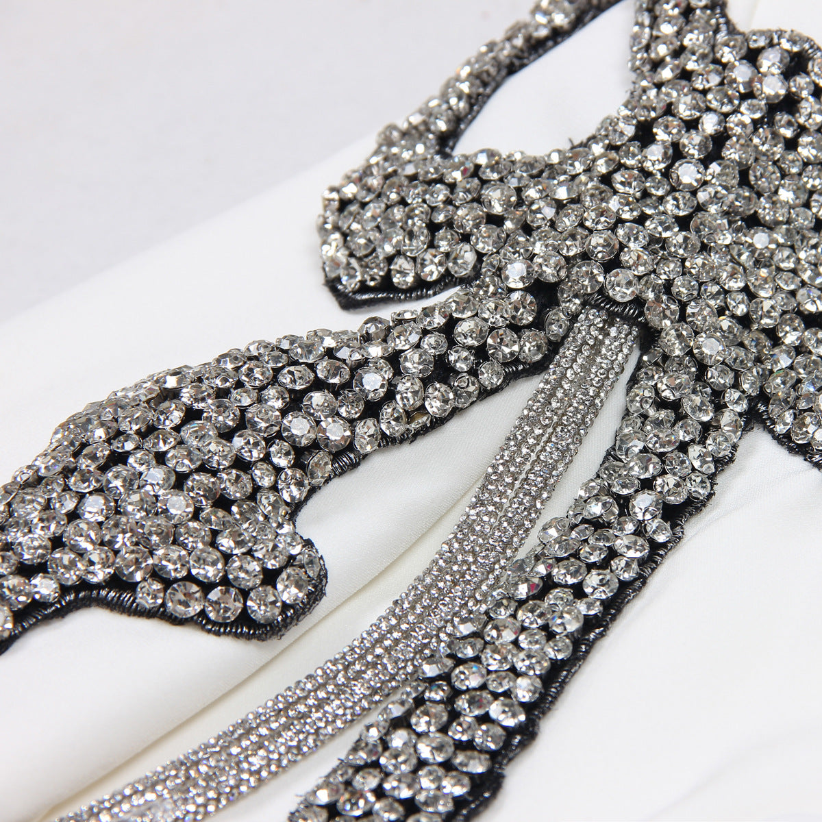 Double Breasted Blazer With Rhinestone Bows on Shoulders