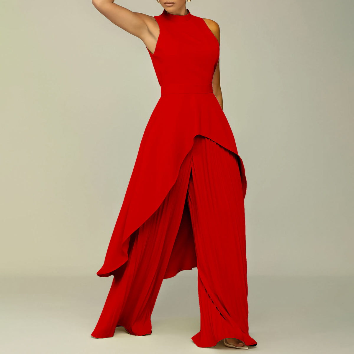 Sleeveless Asymmetric Top Wide-Leg 2-Piece Pant Suit