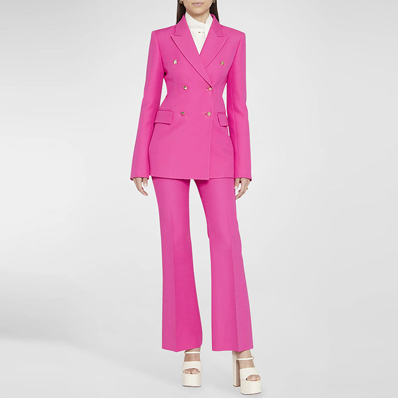 Star Button Blazer & Flared Pants 2-Piece Suit
